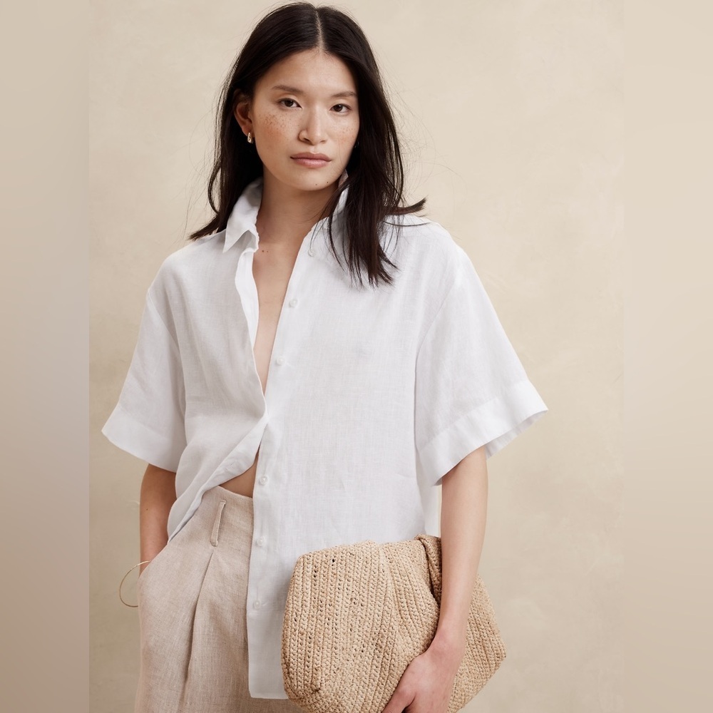 NWT Banana Republic THE BOXY LINEN SHIRT White XXL